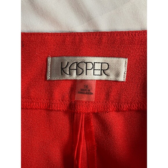 Kasper Women Size 16 High Rise Dress Pants Flat Front Bright Red Straight Flashy - Picture 6 of 10